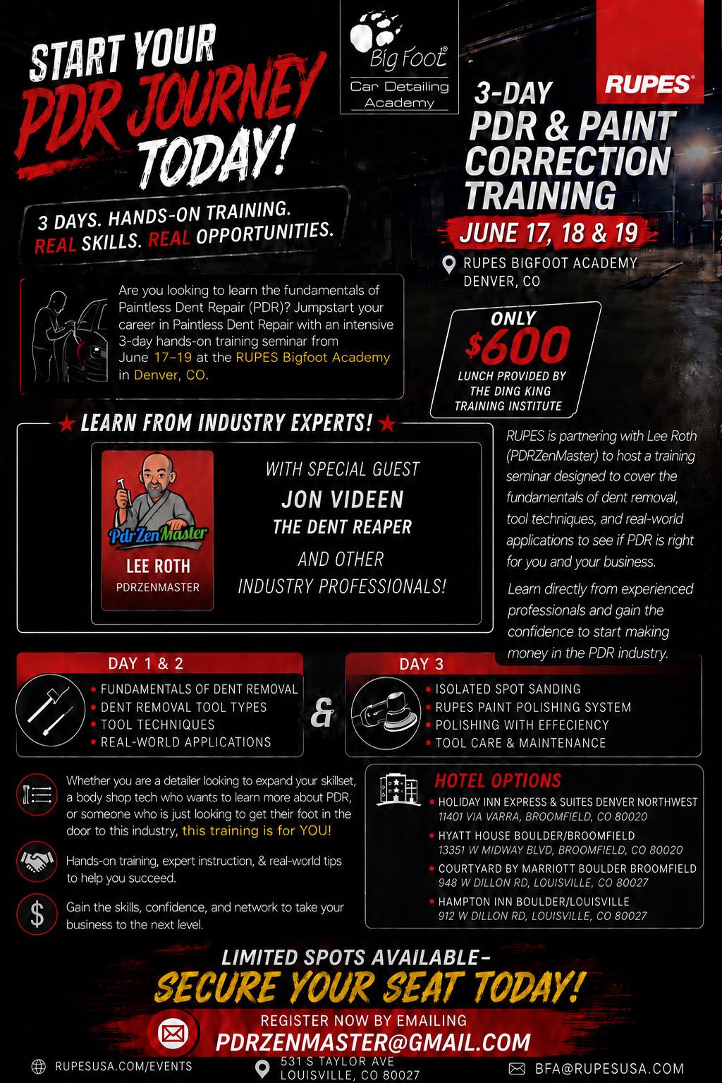 RUPES 3-Day PDR & Paint Correction Training with Jon Videen and Lee Roth – June 17-19, Denver CO