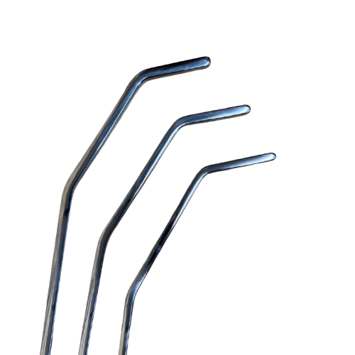 Side view of three Kratos Fat Tip PDR tools showing their double bend profiles